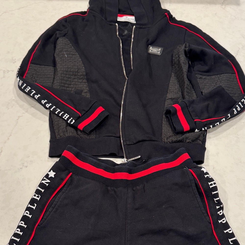 Philipp Plein Black Tracksuit with Red Accents